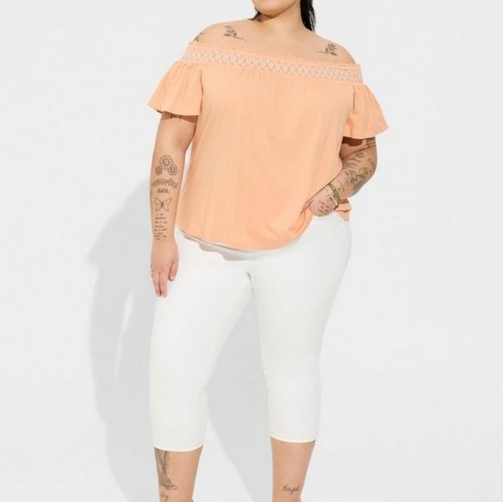 1X - Torrid | Cotton Modal Jersey Off Shoulder Smocked Yoke Top